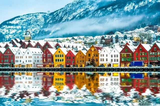 Vista de Bergen - noruega - inverno